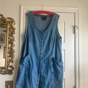 Vintage Denim Sleeveless Button-Down Dress